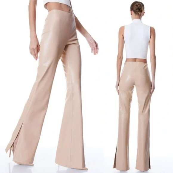 Alice + Olivia Teeny Vegan Leather Side Slit Pants Size 4 - Picture 1 of 10